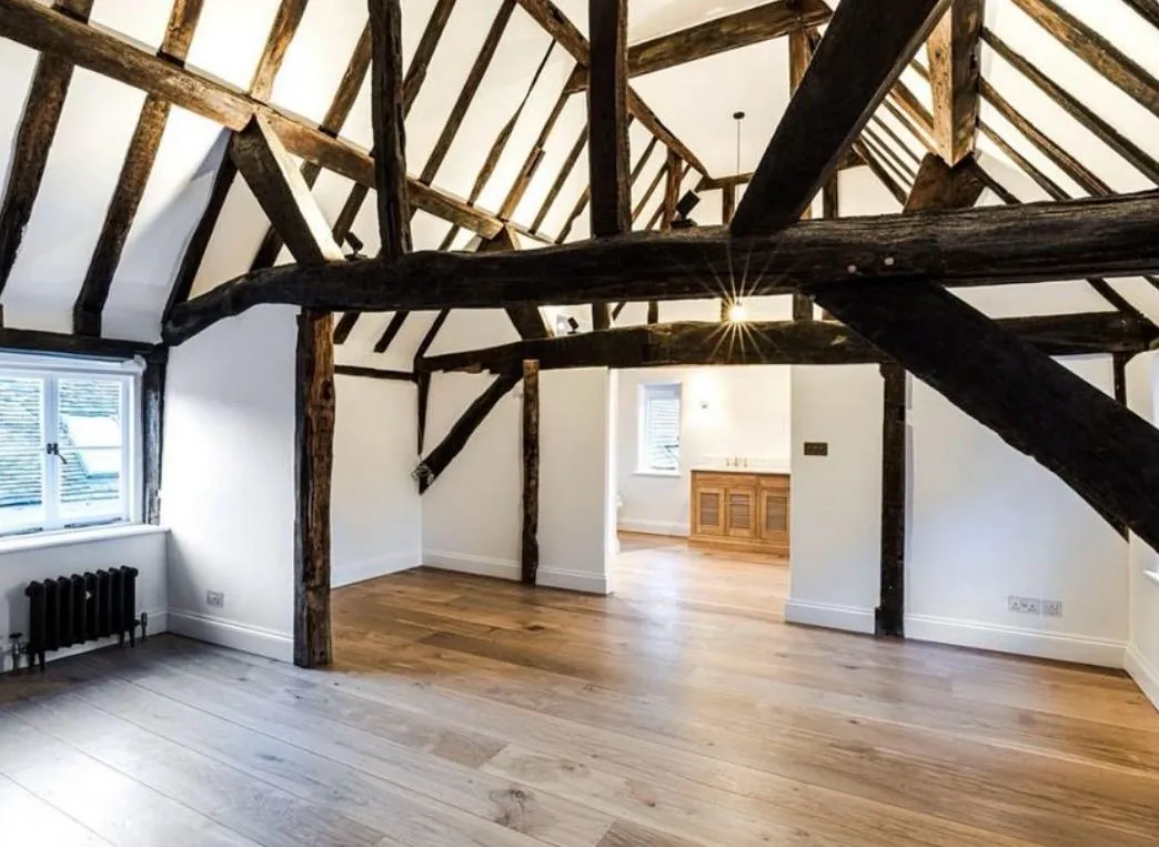 Wide plank oak floor across a vaulted barn conversion room | Northfold Flooring