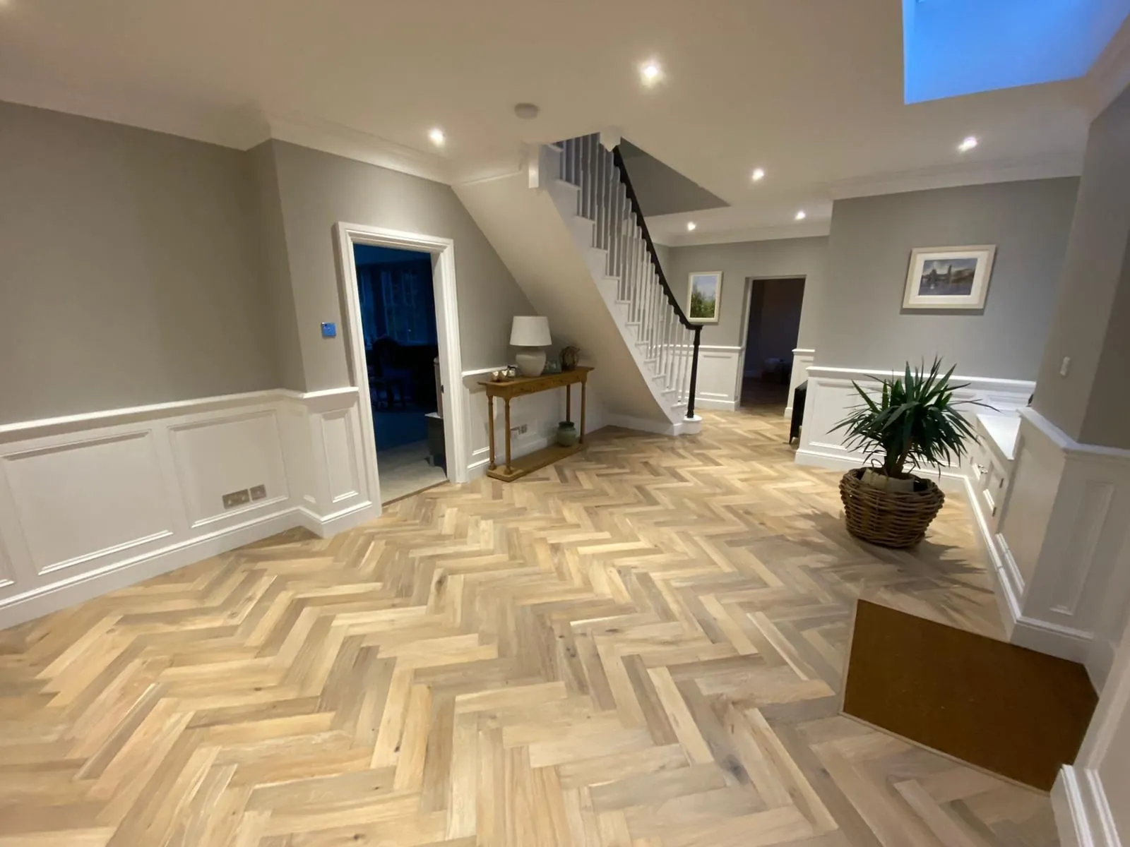 Herringbone oak entrance hall, wood flooring installation by Northfold Flooring